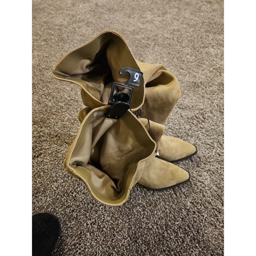Time & Tru Faux Suede Western Over The Knee Boot Memory Foam Taupe Size 9 - Picture 2 of 8